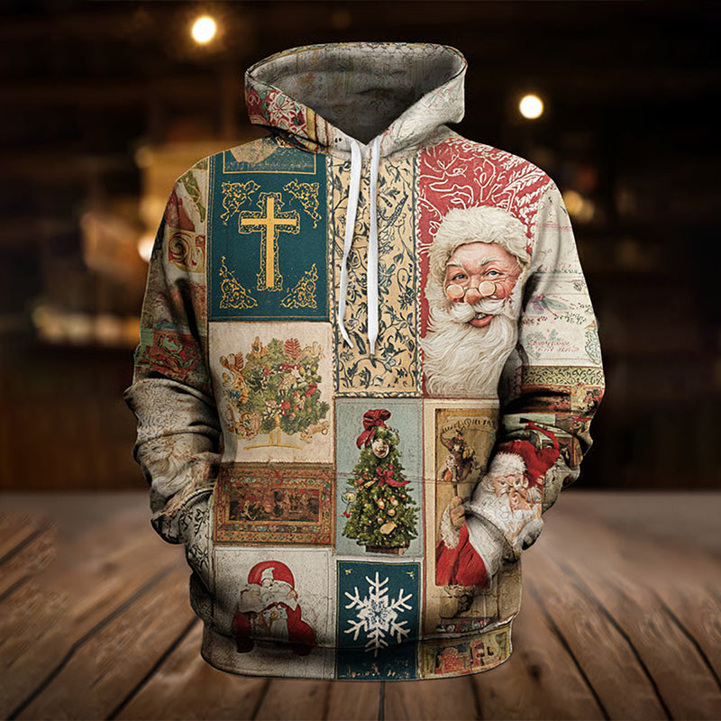 Comstylish Men's Retro Christmas Faith Pattern Casual Hoodie