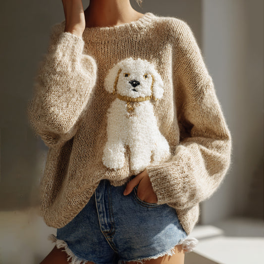 Classic Fuzzy Dog Felt Cozy Knit Sweater artswardrobe