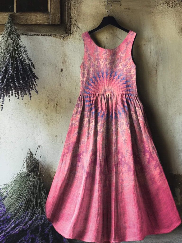 Women's Kaleidoscope Tie Dye Art Print Sleeveless Cotton Pocket Dress