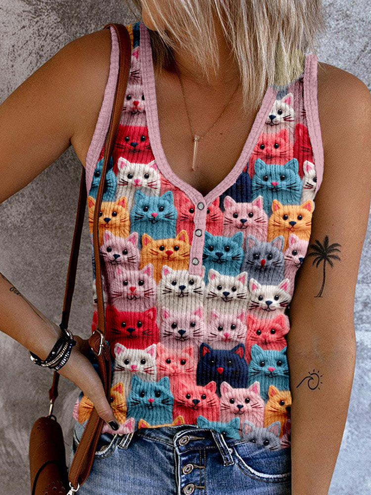Colorful Cute Cats Embroidered Comfy Tank Top elevenforest