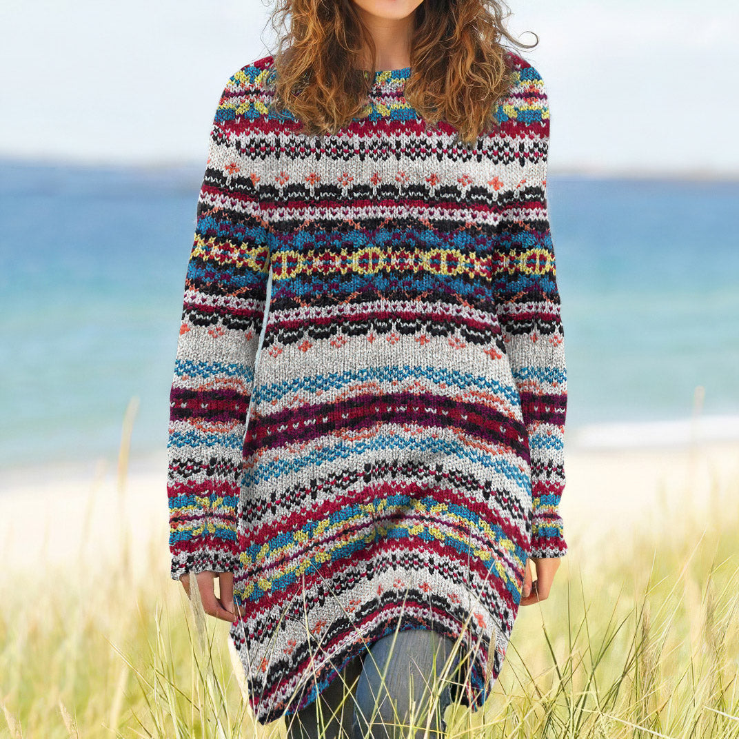 Vintage Fairman Island Tribal Pattern Cozy Sweater Dress elevenforest