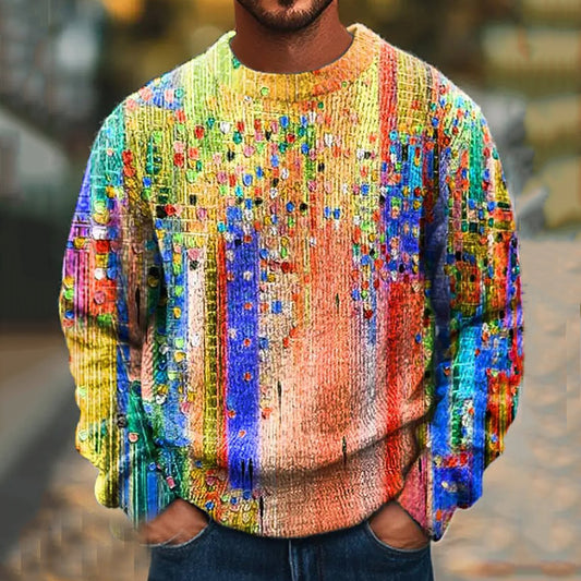Men's Vintage Oil Painting Gradient Knitted Crew Neck Sweater elevenforest