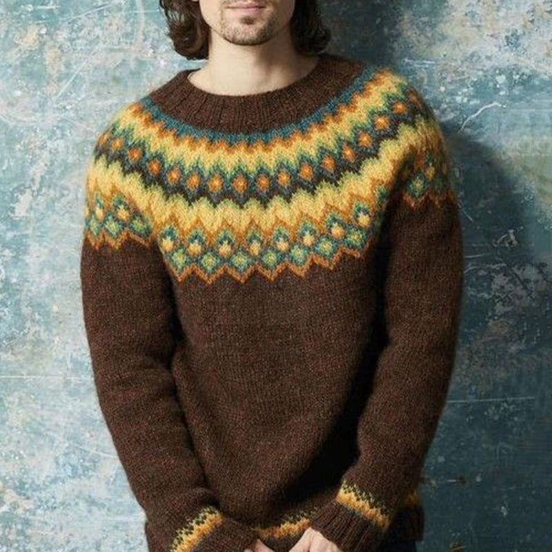 Men'S Vintage Knitted Jacquard Crew Neck Sweater elevenforest