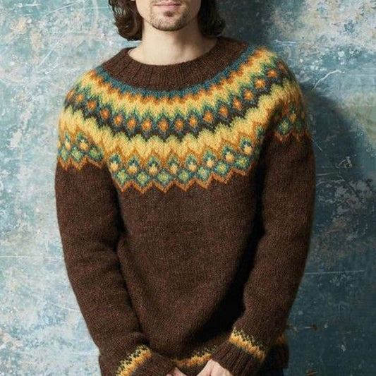 Men'S Vintage Knitted Jacquard Crew Neck Sweater elevenforest