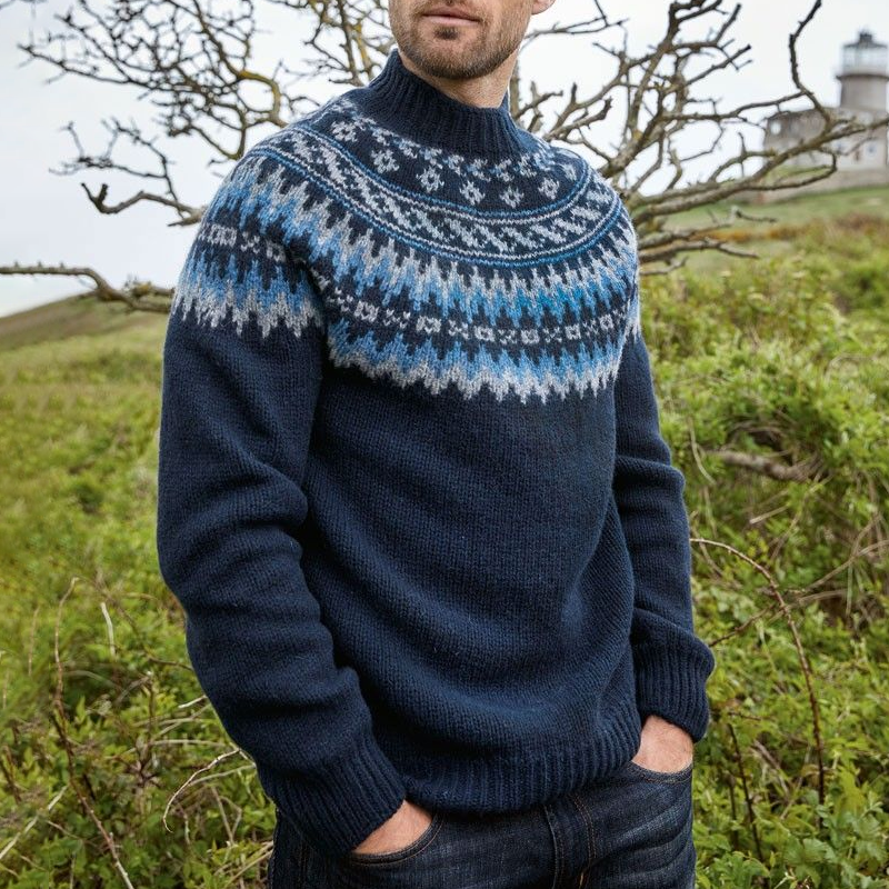 Vintage Knitted Jacquard Iceland Crew Neck Sweater elevenforest