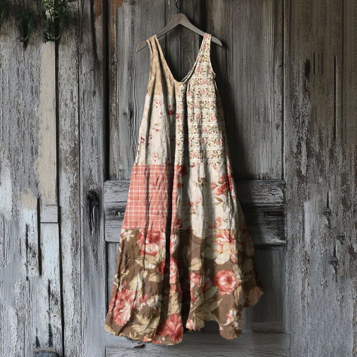 Vintage Floral Patchwork Art Linen Tank Dress artswardrobe