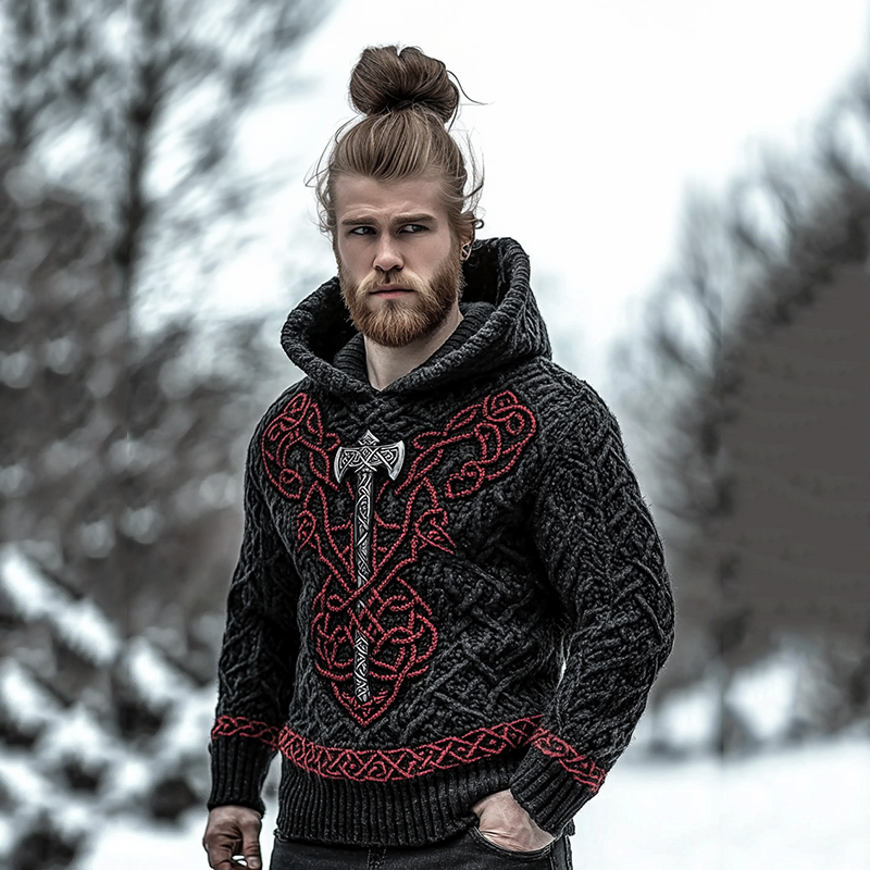 Vintage Viking Axe Mysterious Heavy Hooded Sweater elevenforest