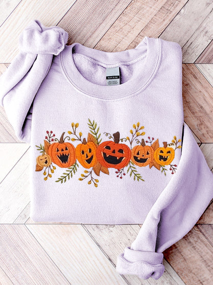 Women's Halloween Pumpkin Embroidery Pattern Sweatshirt artswardrobe