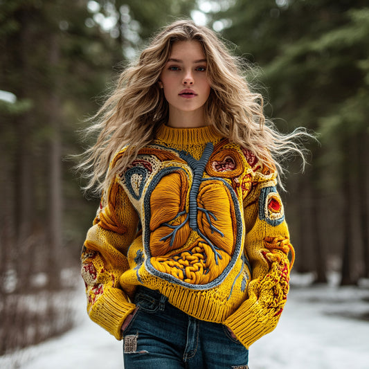 Vintage Halloween Human Heart Art Chunky Knitted Sweater artswardrobe