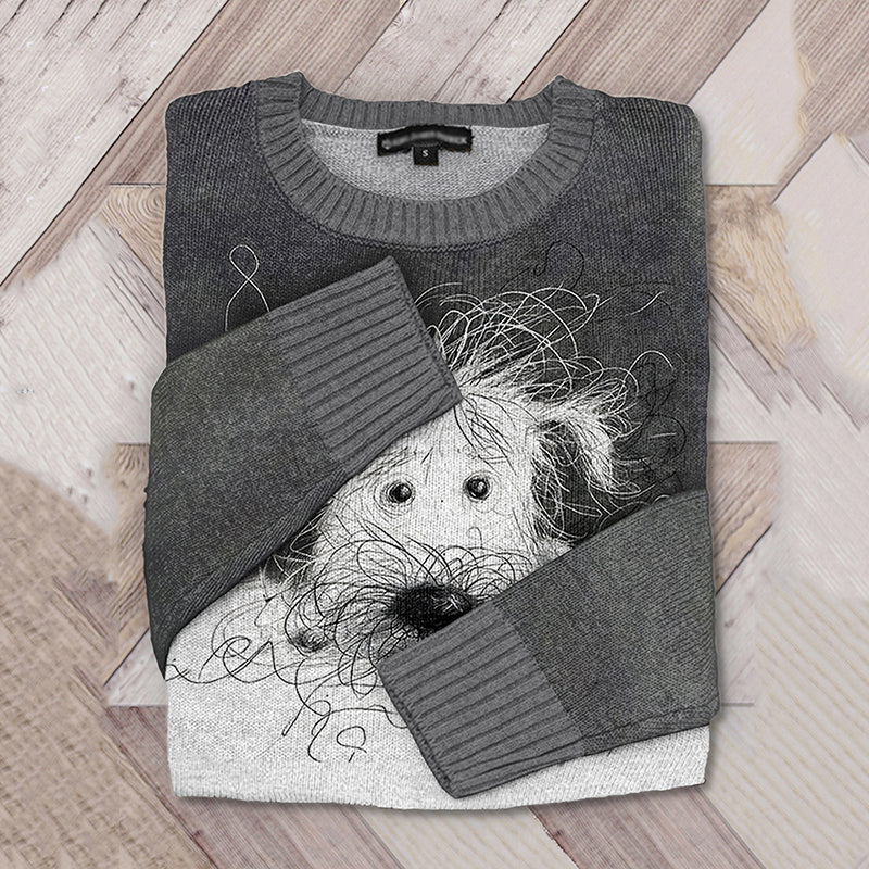 Comstylish Cute Dog Scrawled Puppy Knit Art Sweater