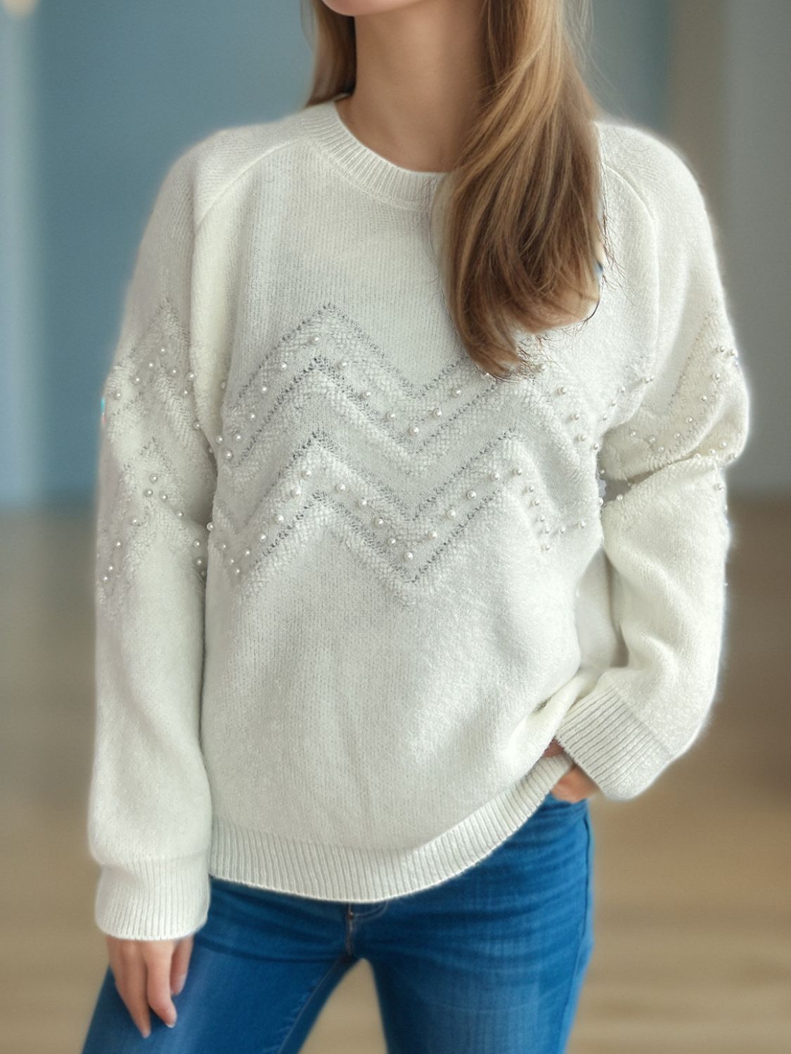 Jessica® | Warm sweater decorated with pearls