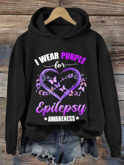 Comstylish I Wear Purple For Epilepsy Awareness Print Hoodie