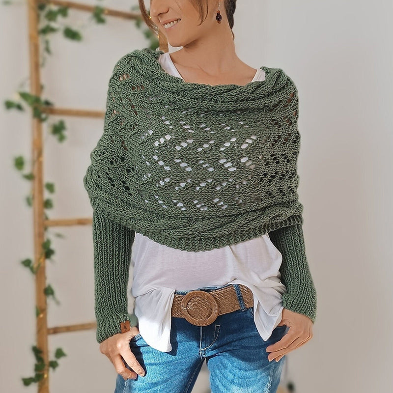 ER | Elegante maglione a portafoglio in maglia con dettaglio traforato