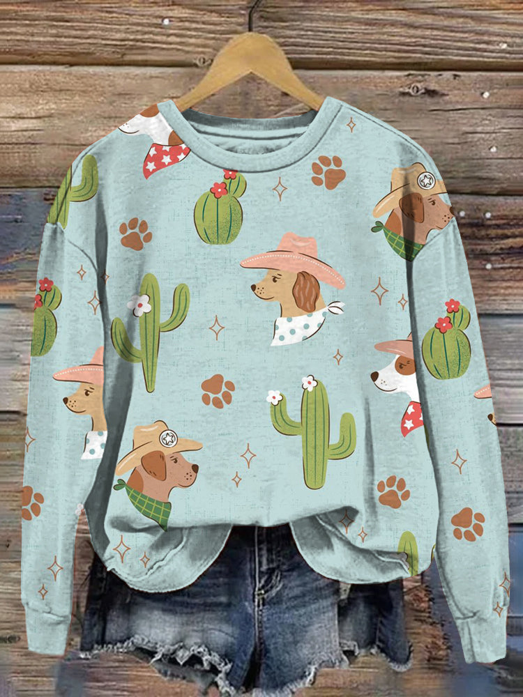 Comstylish Cute Western Dogs Print Sweatshirt