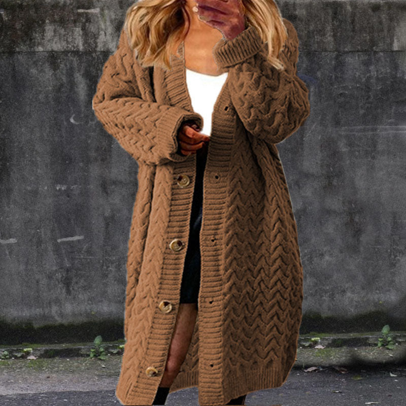 Solid Color Loose Mid Length Twist Button Sweater Cardigan elevenforest