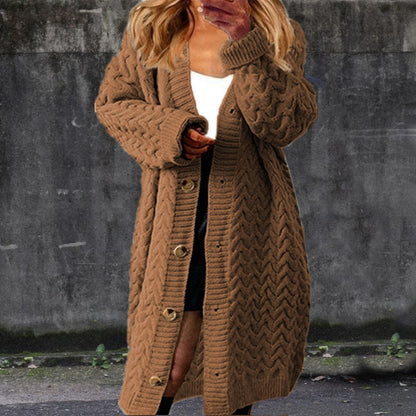 Solid Color Loose Mid Length Twist Button Sweater Cardigan elevenforest