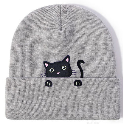 Cat Embroidery Cute Cat Knitted Hat elevenforest