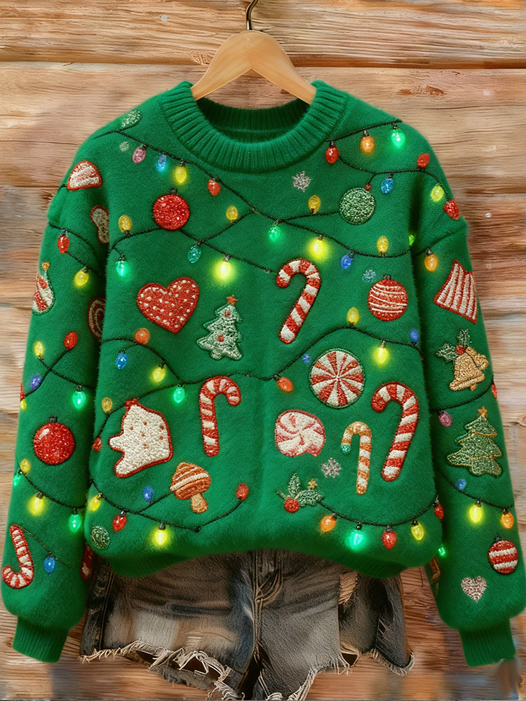 Comstylish Christmas Lights And Candy Plush Turtleneck Sweatshirt