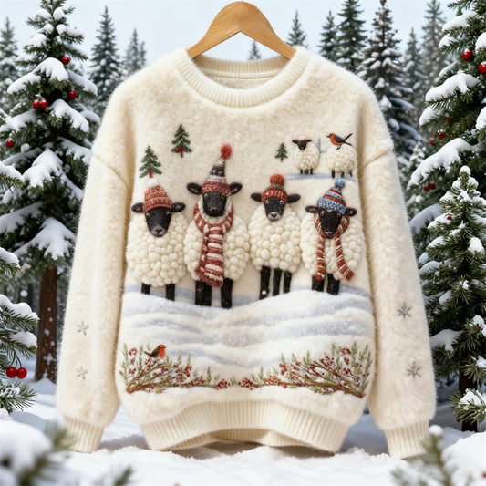 Christmas Lamb-print Women's Soft Fleece Sweater