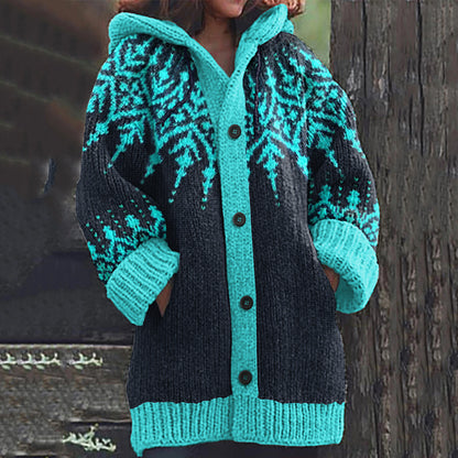 Vintage Fairman Island Geometric Print Hooded Sweater Cardigan elevenforest