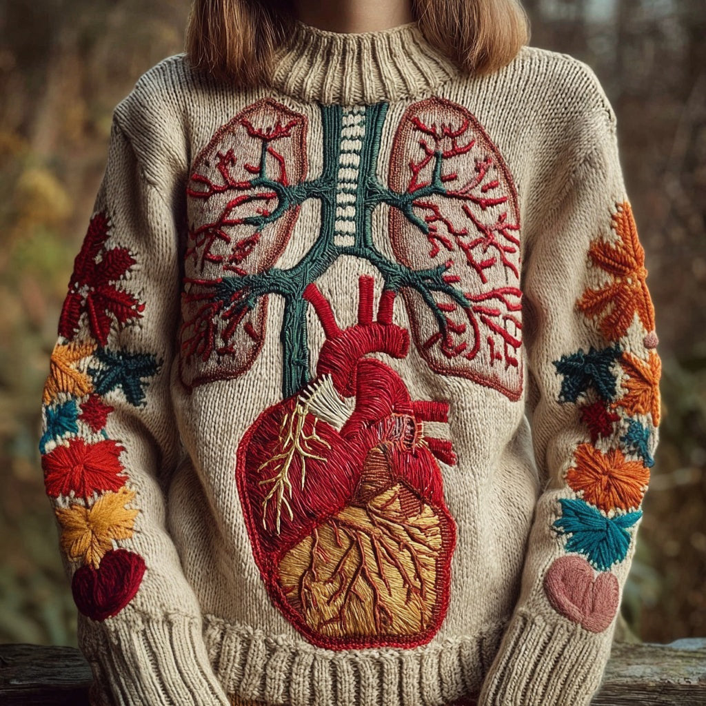 Vintage Halloween Anatomy Art Embroidered Cozy Sweater artswardrobe
