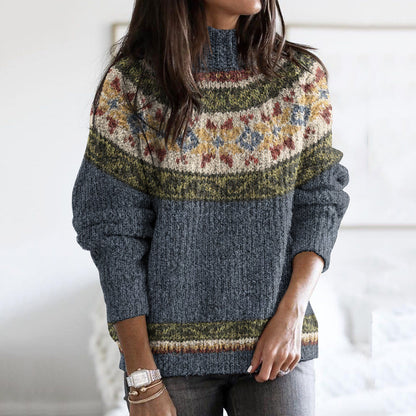 Vintage Contrast Iceland Jacquard Cozy High Collar Sweater elevenforest