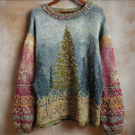 Ladies' Christmas Tree Pattern Design, Autumn And Winter Stretchy And Warm Knit Sweater artswardrobe