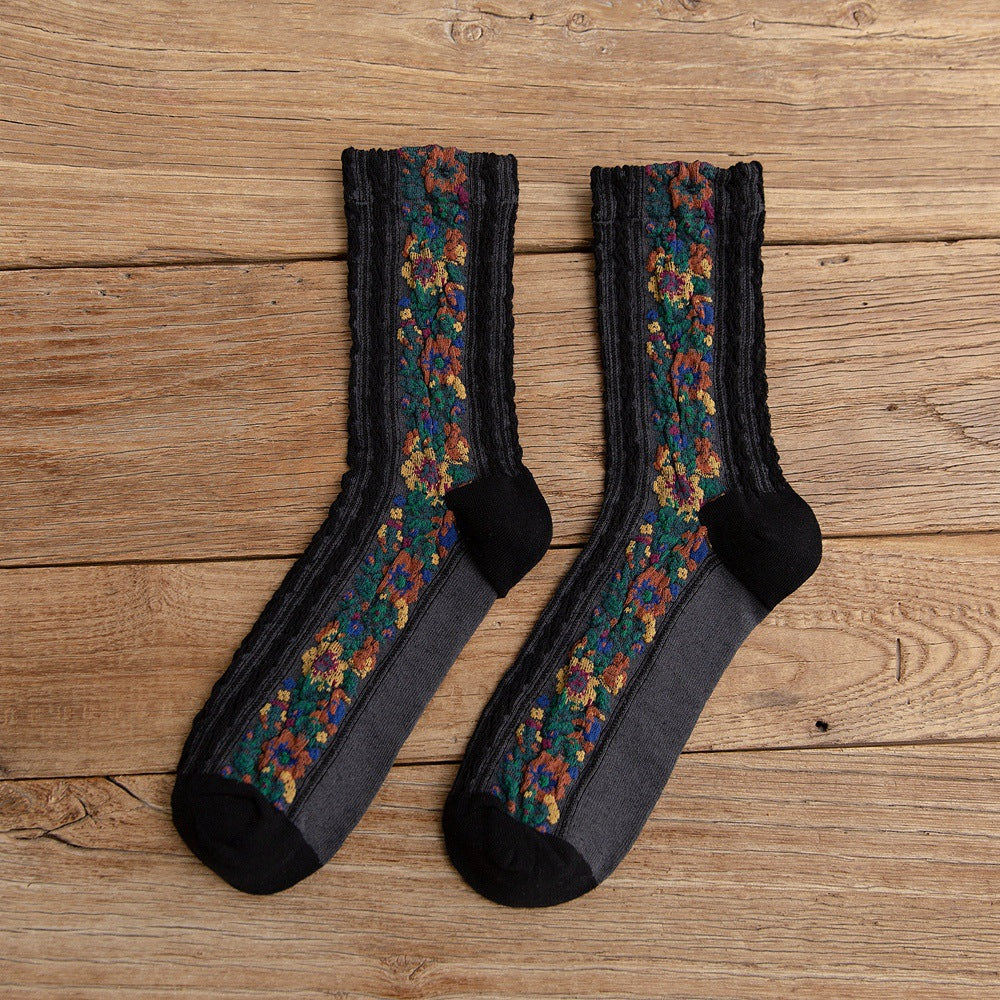 Vintage Ethnic Flowers Medium Tube Socks elevenforest