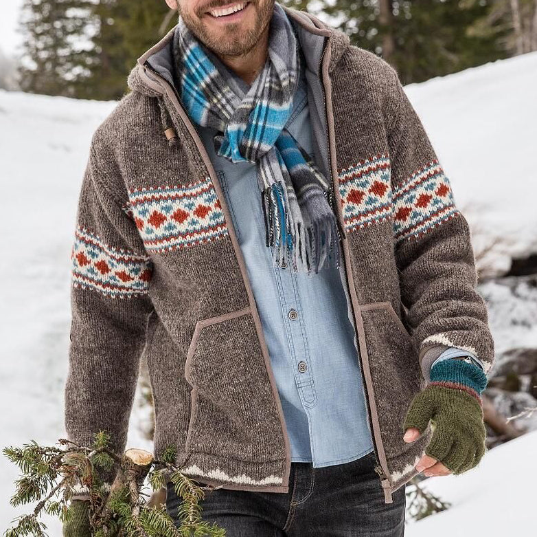 Mens Vintage Fair Isle Knitted Hooded Cardigan artswardrobe