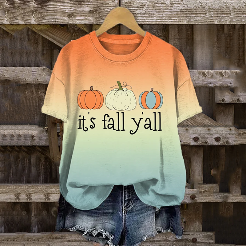 Thanksgiving Fall Y'All Hello Pumpkin Printed Art Women's T-Shirt artswardrobe