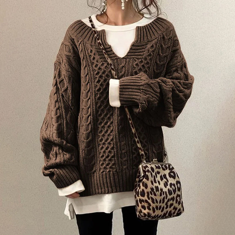 Casual Knit V Neck Linen Pattern Sweater elevenforest