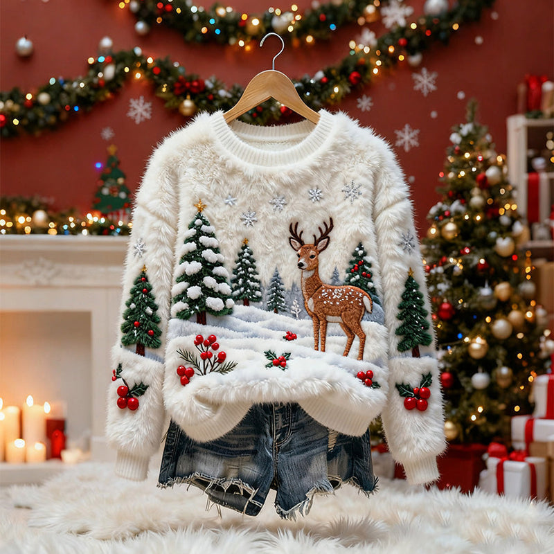 Maglione in cotone con renna natalizia