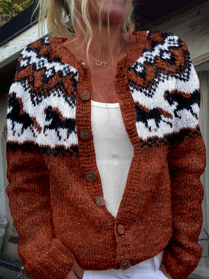 Vintage Horse Icelandic Pattern Cozy Knit Cardigan elevenforest