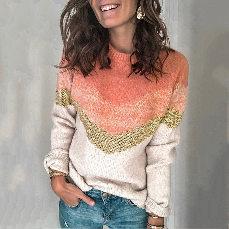 Contrast Panel Pullover Crewneck Raglan Sleeve Sweater elevenforest