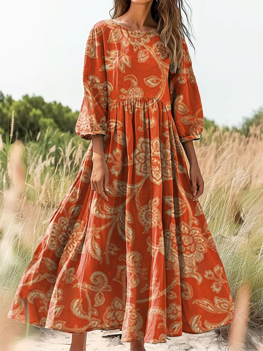 Women's Floral Art Print Cotton Crew Neck Dress