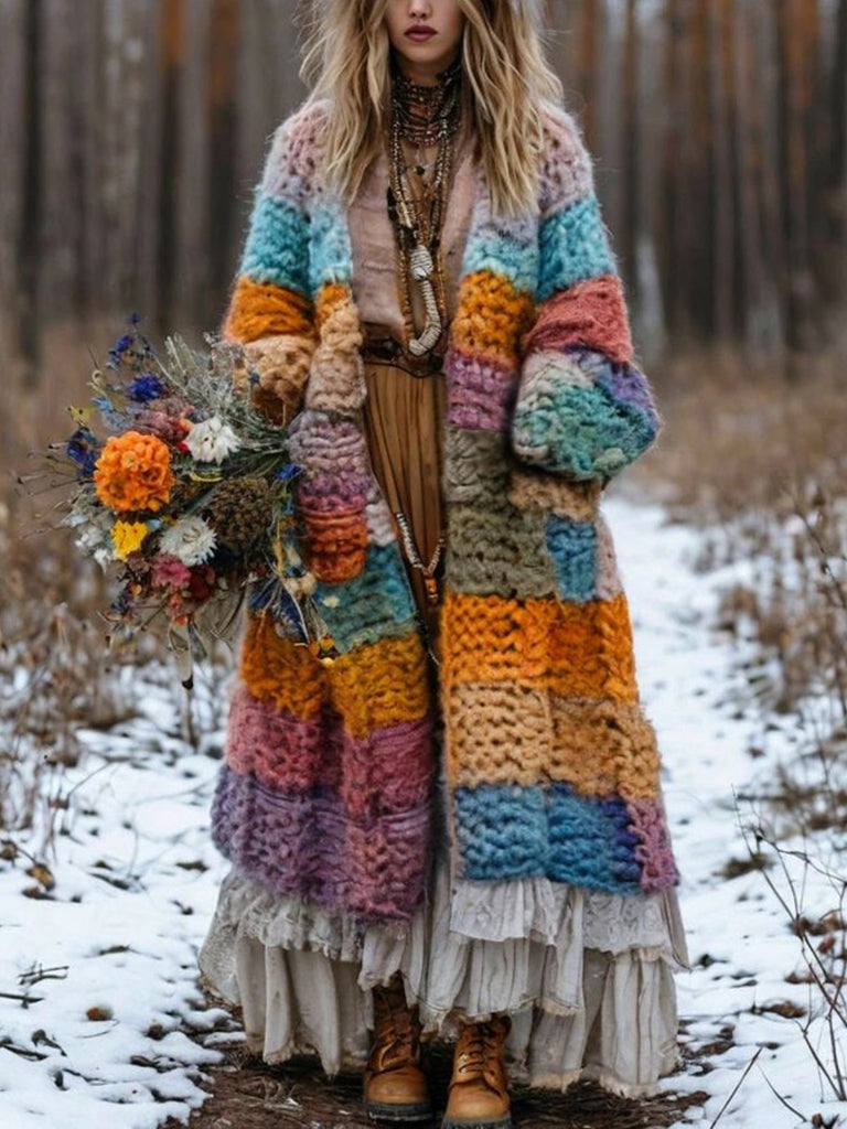 Women's Colorful  Patchwork Pattern Sweater Cardigan elevenforest