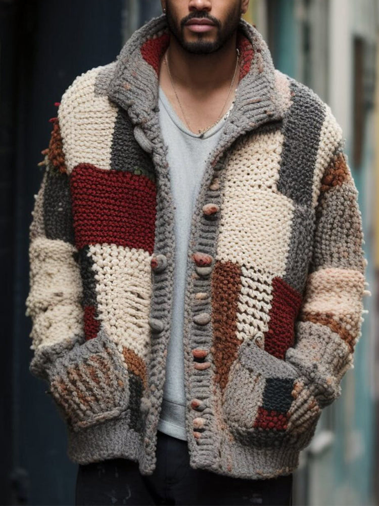 Vintage Square Patchwork Cozy Knit Cardigan artswardrobe