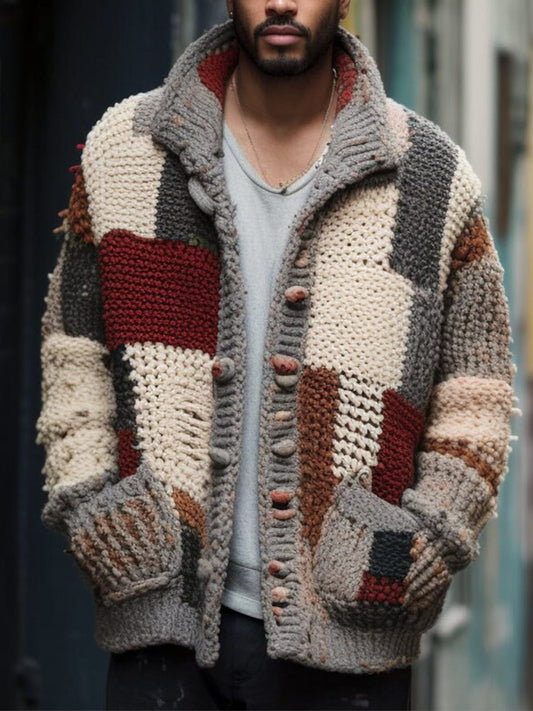 Vintage Square Patchwork Cozy Knit Cardigan elevenforest