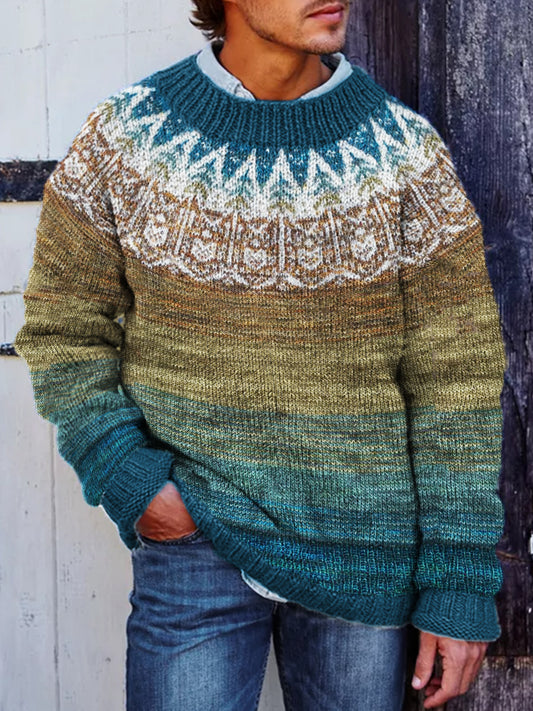 Men's Forest Inspired Ocean Gradient Cozy Isle Sweater elevenforest
