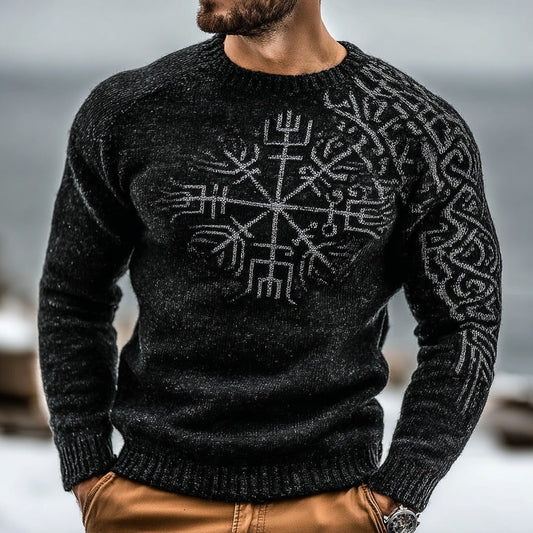 Men's Vintage Viking Vegvisir Pattern Knit Crew Neck Sweater artswardrobe