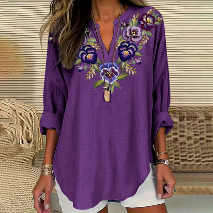 Comstylish Women's Purple Floral Art Print Casual Loose Tunic