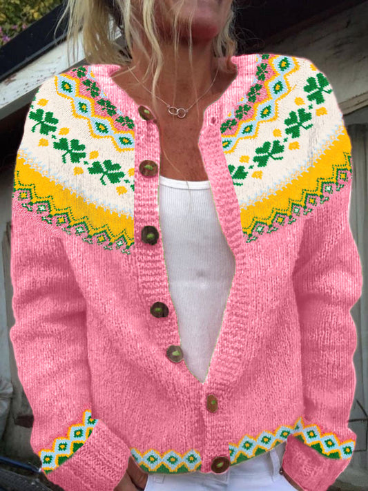 Shamrock Pattern Cozy Fair Isle Knit Cardigan elevenforest