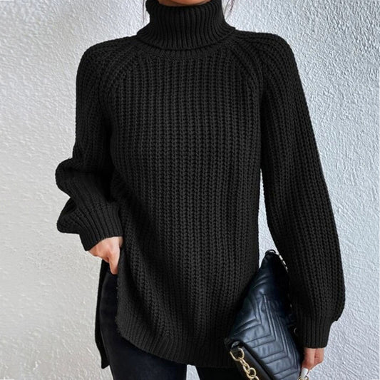 Retro Mid Length Raglan Sleeves High Lapel Split Sweater elevenforest