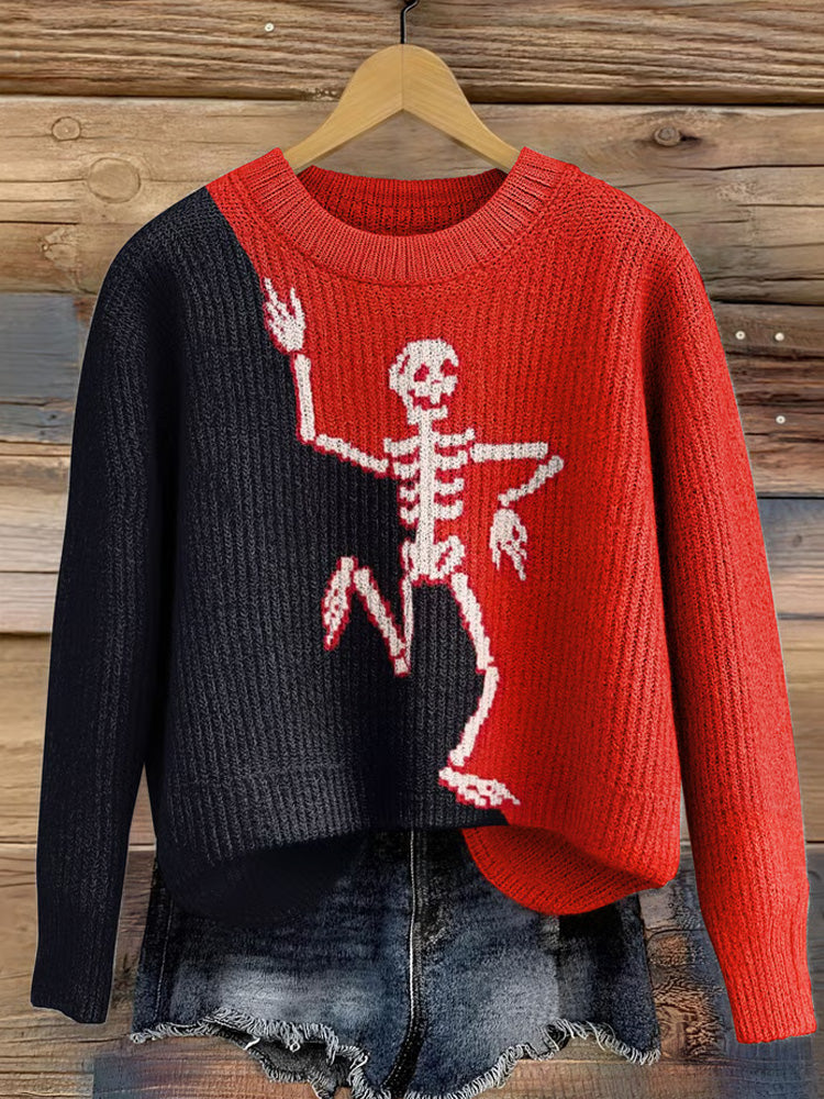 Women's Skull Print Crew Neck Sweater artswardrobe