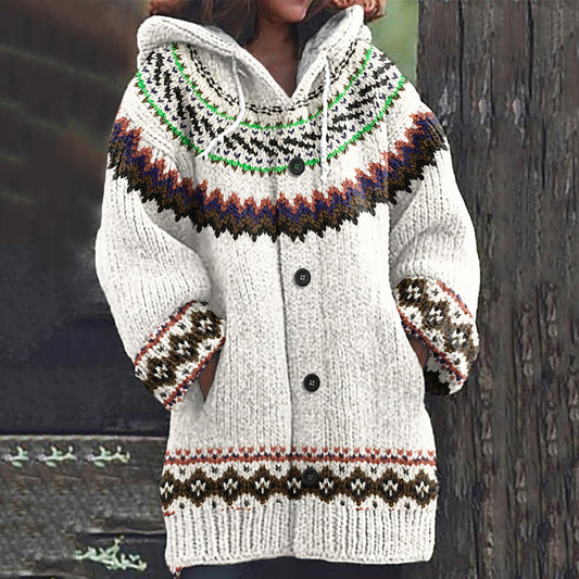 Vintage Icelandic Tribal Pattern Knitted Jacquard Women's Sweater elevenforest