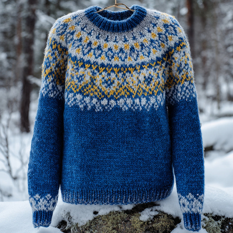 Vintage Icelandic Knit Jacquard Warmth Crew Neck Sweater（unisex） elevenforest