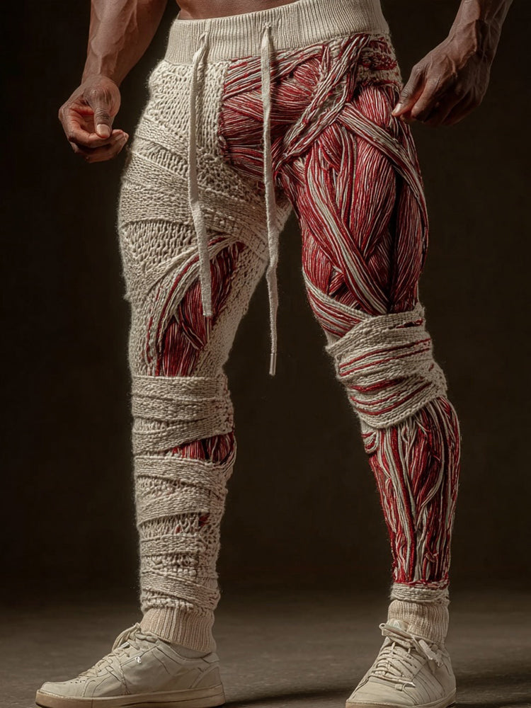 Men's Vintage Muscle Anatomy Bandage Art Knit Sweatpants artswardrobe