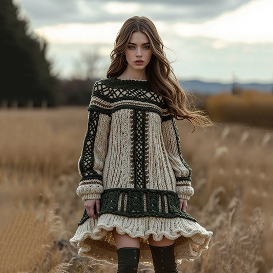 Women's Irish Celtic Knot Crew Neck Sweater Dress elevenforest