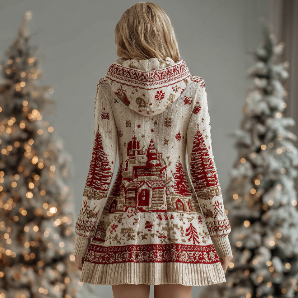 Christmas Winter Women's Hooded Knit Dress artswardrobe