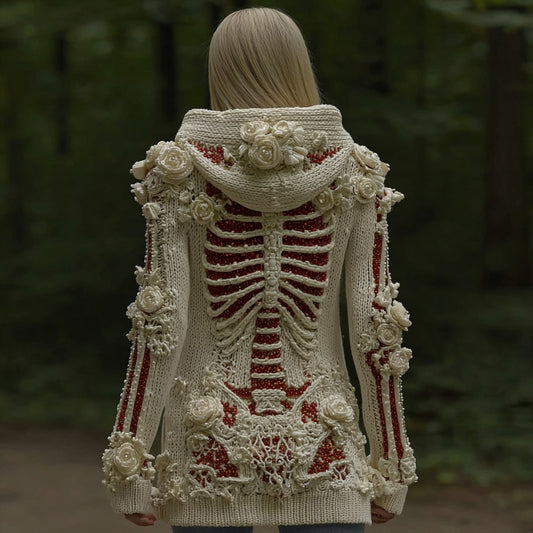 Women's Halloween Sequined Skull Cozy Knit Zip-up Sweater artswardrobe